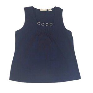 Requirements Navy Sleeveless Tank Top With Metal Accent Front Womens Size L Cott